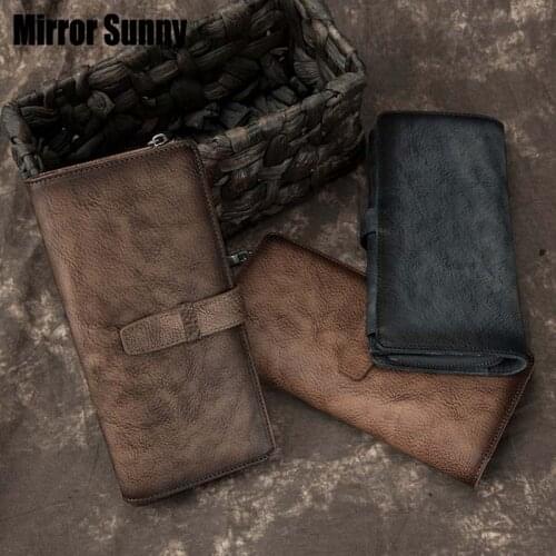 Retro Mens Wallets Head Layer Cowhide Leather Male Cellphone Bag European & American Long Clutch Wallet Large Capacity Wallet