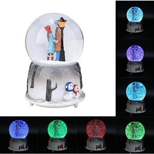 Music Box Crystal Ball Beautiful Couple Snow GlobeMusical Crystal Ball Ornaments With Colorful Lights For Valentines Day Gift