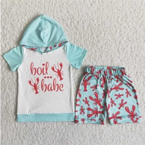 2021 New Summer boys Girls Clothing Sets Red boil babe Short Sleeve Top Lobster Shorts Set Girls Clothes Outfit