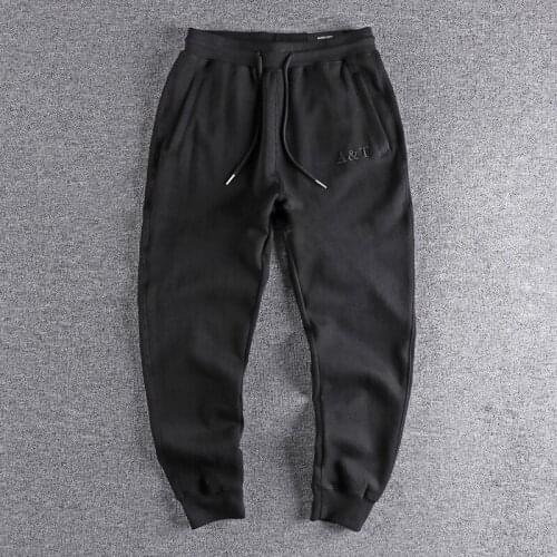 Autumn thick woolen texture knitted casual pants mens embroidered letters American trend loose Leggings simple trouser 365