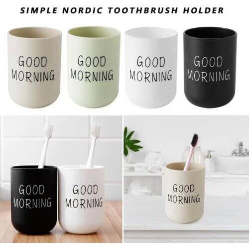 Simple Nordic Plastic Toothbrush Holder Travel Portable Washing Cup Good Morning Tooth Brush Storage Organizer Cup Mug Bathroom