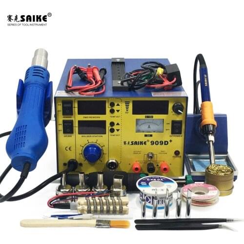SAIKE 909D+ 3 in 1 Hot air gun soldering station Desoldering station DC regulated power supply 15V 3A 220V EU