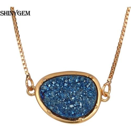 ShinyGem Natural Crystal Druzy Necklace Vintage Water Drop Shape Stone Gold Plating Chain Necklace For Women Wedding Jewelry