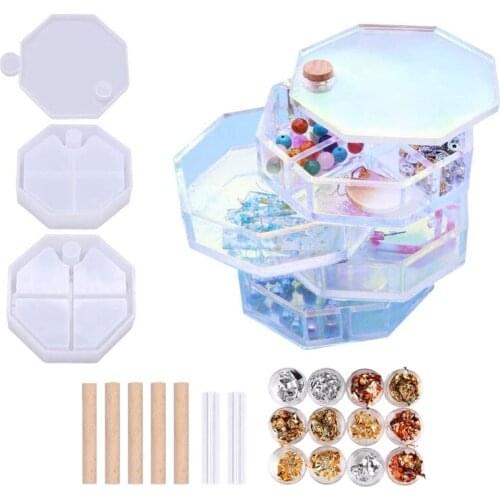 1 Set Jewelry Organizer Box Silicone Resin Mold for Women Kids, DIY Multi-Layer F3MF