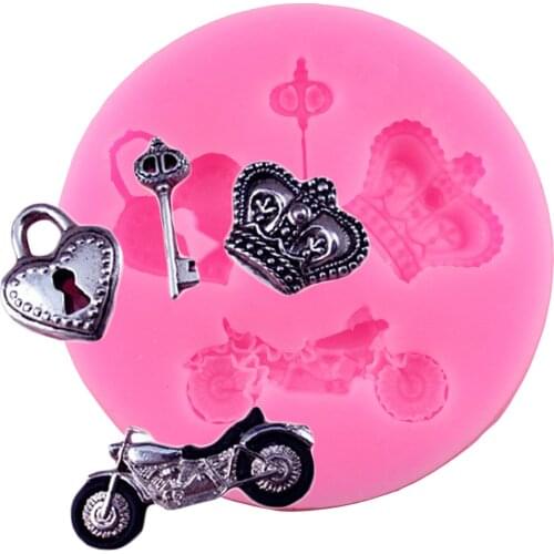 Motorcycle Key Lock Silicone Mold Heart Shape Fondant Molds DIY Party Cake Decorating Tools Chocolate Gumpaste Candy Clay Moulds