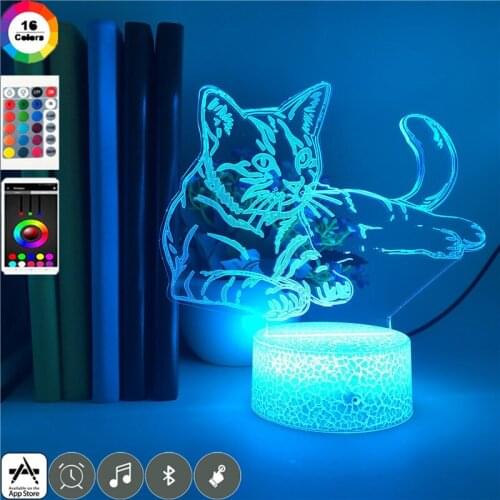 LED Cat Night Light Baby Room Nursery Desk Lamp 3D Atmosphere Decor Acrylic Nightlight Children Kids Birthday Gift APP Control