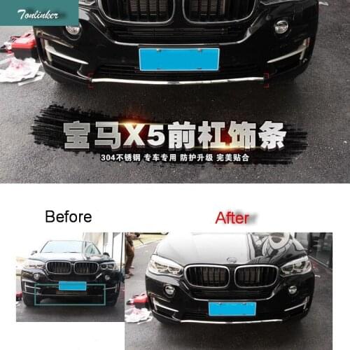 Tonlinker 1 PCS Car DIY Stainless Steel The Front Bumper Decorative Light Bar Cover Case for Stickers Bmw X5 2014-15 Accessories