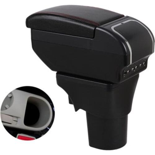 For Hyundai Accent Verna 2006-2011 Dual Layer PU leather Armrest box Large Space Central Store Content box with USB Charging ash