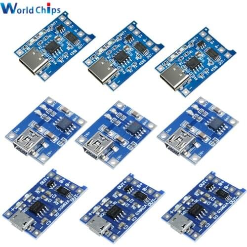 10Pcs Micro Mini USB 5V 1A 18650 TP4056 Lithium Battery Charger Module Charging Board With Protection Dual Functions 1A Li-ion