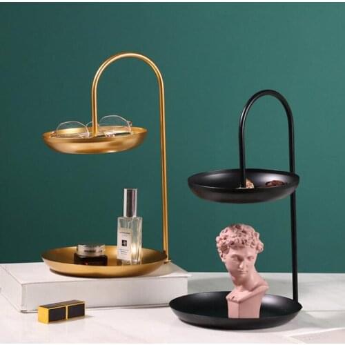 Iron Double Tray Storage Box Jewelry Trays Decorative Home Decor Cosmetic Jewelry Display Holder Candy Organizer Fruit Dish