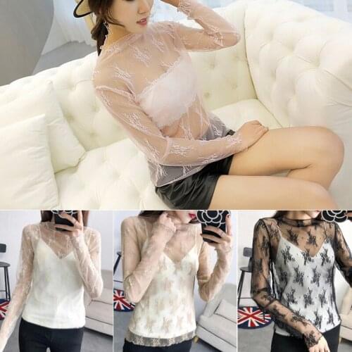 2021 Summer Women Lace Floral Embroidery Blouses Shirt Ladies Tops Sexy Mesh Blouses Transparent Elegant See-Through Shirt New