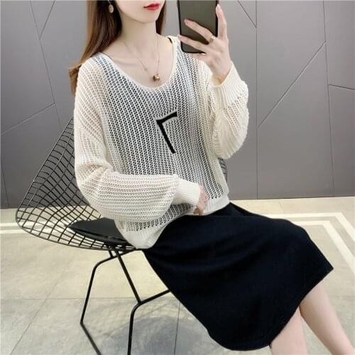 Spring Summer Two-piece Set Women Dress Fashion Suit 2021 Hollow Long-sleeve Knitted Top and Vest Dress Sets Womens Outfits Y533