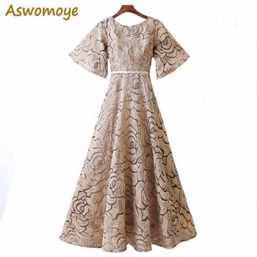 2018 New Fashion Women Evening Dress O-Neck Short Sleeve Long Banquet Party Dress Stunning Prom Dresses Robe De Soiree