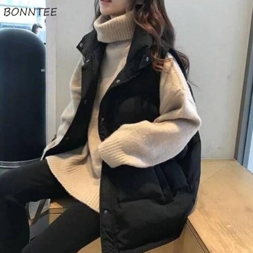 Vests Women All-match Basic Korean Style Cold-proof Spring Black Outwear Soft Ulzzang with Pockets High Quality All-math Causal