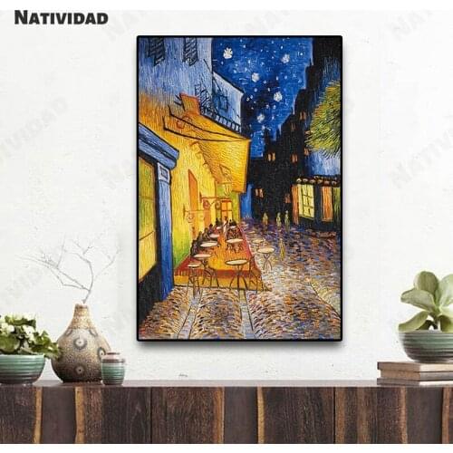The Famous Van Gogh Cafe Terrace In The Evening Starry Sky Straw Bushes Replica Posters and Prints Living Room Mural Pictures