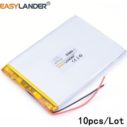 10pcs /Lot 3.7v 3300 mah 4076100 lithium Li ion polymer rechargeable battery For DIY Power mobile Power bank PAD DVD