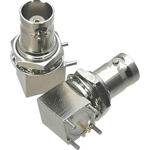 10Pcs Connector BNC Female jack Nut Bulkhead Right angle Solder PCB Mount RF Adapter Coaxial High Quanlity