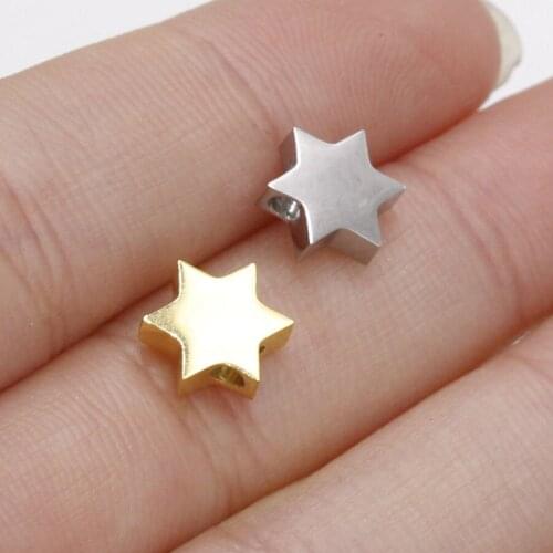 100% Stainless Steel Star Of David Bead Charm For Jewelry Making 1.8mm Metal Hexagon Bead Mirror Polished Wholesale 30pcs