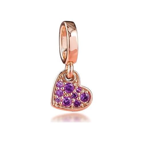 2021 Mothers Day 925 Sterling Silver Beads Royal Purple Pave Tilted Heart Charms Fit Pandora Bracelet DIY Jewelry Gift Kralen