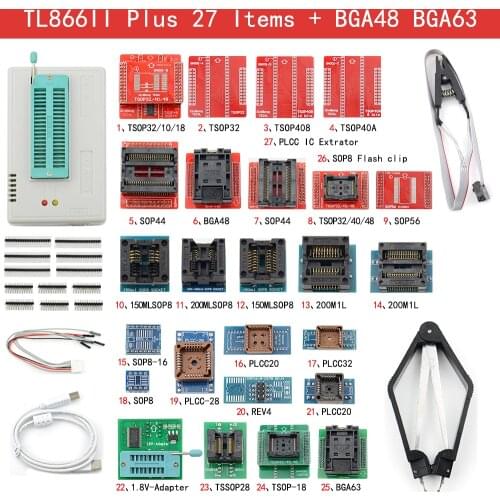 2021 Newest V10.9 Original XGECU TL866II Plus Universal Programmer+27Adapters+BGA48 BGA63 + Test Clip High speed Programmer