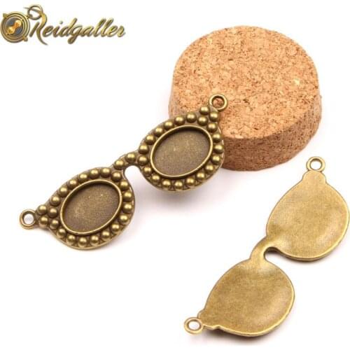 5pcs Fit 13*18mm oval Cabochon Necklace Blank Settings Eyeglass Shape vintage bronze Pendant Base Trays diy findings