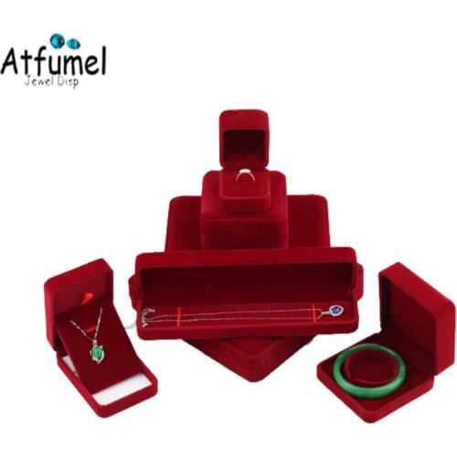 Red Velvet Set Jewelry Packaging Box Wedding Ring Stud Pendant Bangle Organizer Case Pearl Necklace Ring Gift Box
