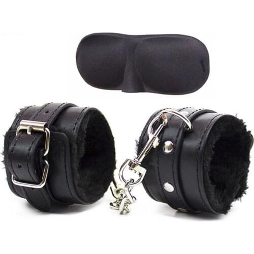 BDSM Cosplay PU Leather Handcuffs With 3D Blindfold Eye Mask Kit Roleplay Bondage Restraint Erotic Lingerie Sex Toys For Couples