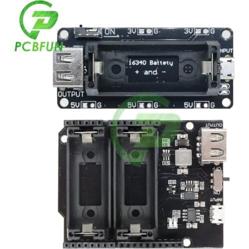 1Set ESP8266 ESP32 Power Supply Rechargeable Dual 16340 Lithium Battery Charger Shield Module Output 3.3V 5V for Arduino UNO R3