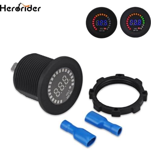 Herorider 12v 24v Car Digital Voltmeter Panel Volt Meter Waterproof Car Volt Meter Gauge Auto Motorcycle Voltmeter 12V 24V