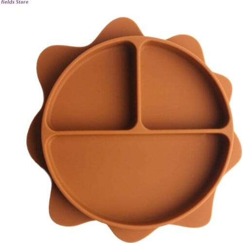 Baby Suction Cup Bowl Non-toxic BPA-Free Silicone Sun Shaped Divided Dinner Plate Infants Learning Feeding Dish Newborn Children