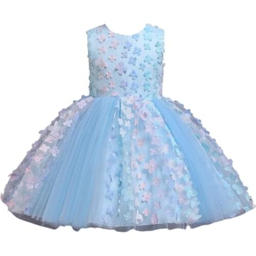 Children Dresses Girls Wedding Dress Pettiskirt Three-Dimensional Flowers Children Catwalk Evening Dresses Baby Girls Clothes