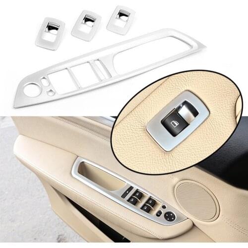 JEAZEA 4Pcs ABS Chrome Car Interior Door Armrest Window Lift Button Switch Panel Cover Trim For BMW X5 e70 X6 E71 2007-2013 2014