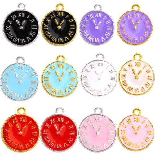 Juya 10pcs/lot Wholesale DIY Gold Silver Color Enamel Clock Resin Charms For Handmade Charms Jewelry Making Accessories Supplies