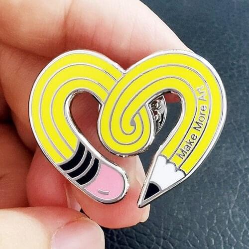 Pencil Make More Art Heart-shaped Brooch Pins Enamel Metal Badges Lapel Pin Brooches Jackets Jeans Fashion Jewelry Accessories
