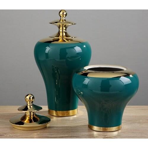 Chinese Dark Green Ceramic General Jar Dried Flower Vase Flower Arrangement Coffee Bean Candy Tea Storage Bottle Home Decoration