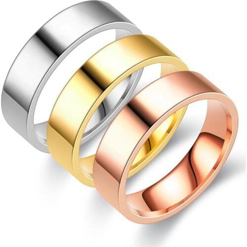AsJerlya New Design 8mm Width Gold Color Titanium Stainless Ring For Women Men High Quality Couple Ring Wedding Jewelry