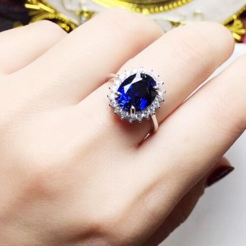 Natural real blue topaz traditional ring Per jewelry Free shipping 8*10mm 3.5ct gems 925 sterling silver Fine jewelry T27291