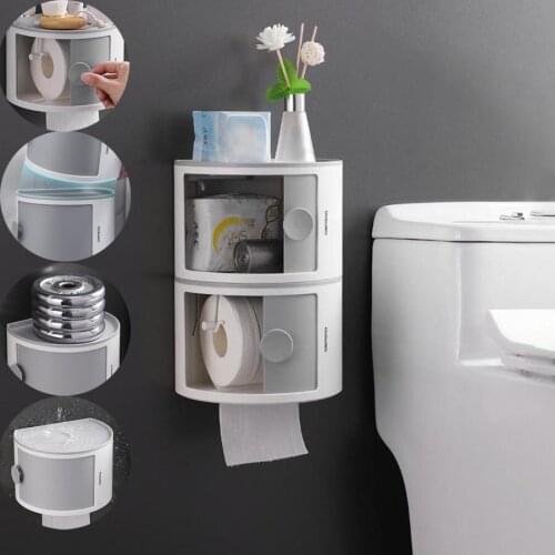 Toilet Tissue Box Wall-Mount Bathroom Roll Paper Storage Boxes Multifunctional Waterproof Desktop Cosmetic Organizer Accessories