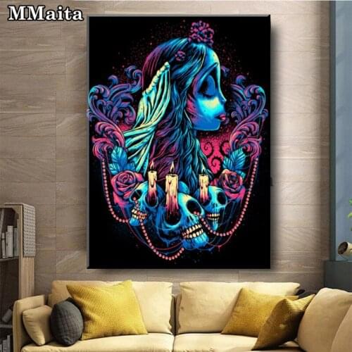 Colorful Bride Girl Diamond Painting Full Square Round 3d Diy Embroidery Picture Of Rhinestone Halloween Home Decor Gift PP5690