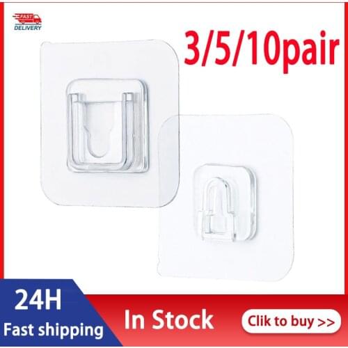 10/5/3pair Household Double-sided Self Adhesive Wall Hooks 6*6cm Seamless Hooks Reusable Anti-slip Wall Mounted Hook Organizer