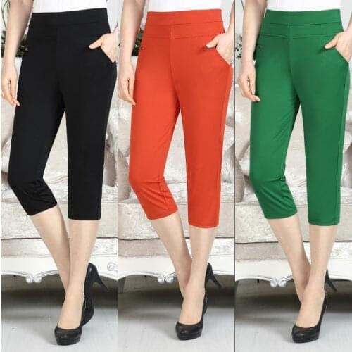 Summer Middle-aged Elderly Women Pants New Elastic High Waist Casual Pants Solid Thin Cropped Pants Plus Size 5XL Mother Pants