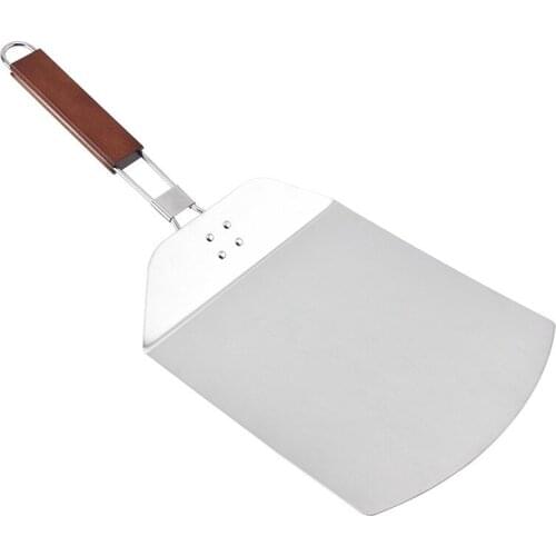 Pizza Peel-Folding Stainless Steel Wood Handle Pizza Shovel Square Cake Spatula For Baking Pizza And Cake On Oven Grill