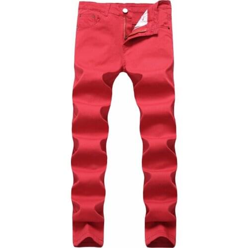 Mens Jeans Color Denim Stretch Skinny Slim Chino Pants For Men Autumn Casual Pants Men Sweat Pants Khaki Black Red White