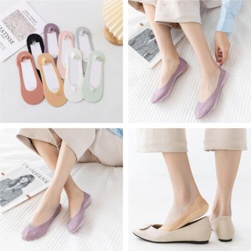 5 Pairs new style Women Silicone non-slip invisible Socks Summer Solid Color Ankle Boat Socks Cotton Slipper No show Socks