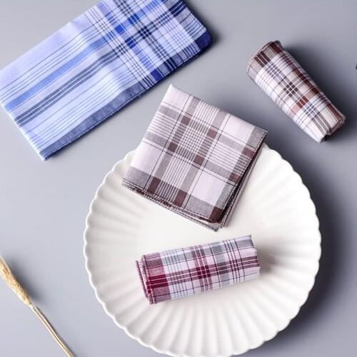 1/6PCs Cotton Mens Handkerchief Square Mixed Color At Random Bandana Grid Plaid Hairband Cowboy Grandpa Accessories 38x38cm