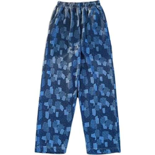 Autumn Harajuku Style Casual Long Pants For Men and Women College Loose Wide-Leg Trousers Street Plaid Printing Old Pants Trend