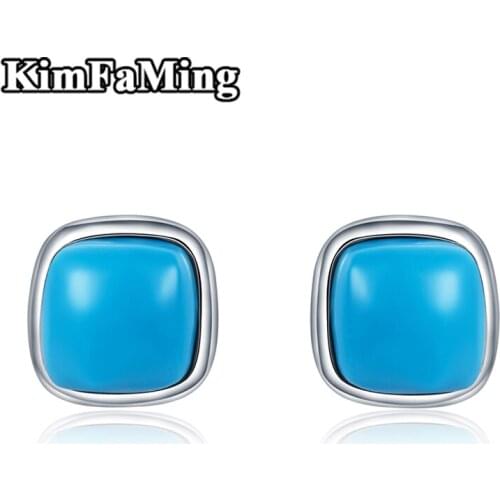 Personalized Women /Men Turquoise Stone Silver Cushion Earrings Good Quality Color Gemstone Fine Jewelry Summer OPE003