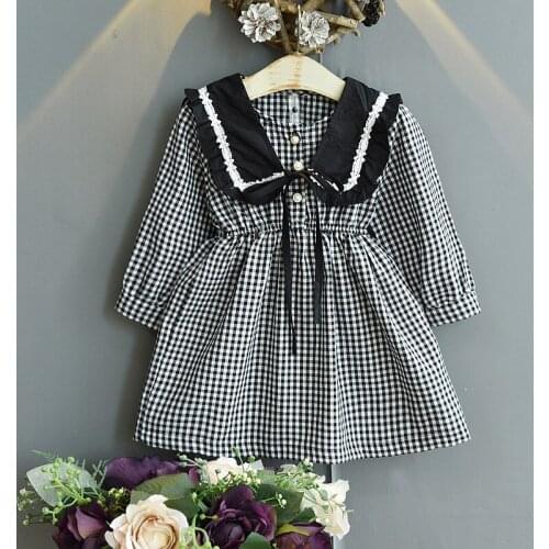 Girl Dress New Fashion Long-sleeve Plaid Princess Dress Spring Autumn Kids Clothes Cute Childrens Dress