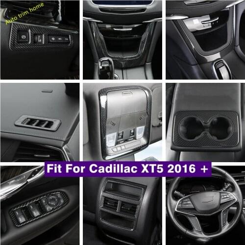 Carbon Fiber Look Interior Refit Steering Wheel / Air AC / Gear Box / Lift Button Panel Cover Trim For Cadillac XT5 2017 - 2021
