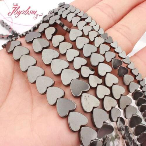 Natural Black Hematite Heart Shape Loose 6/8/10MM Smooth Spacer Stone Beads For DIY Necklace Bracelet Jewelry Making Strand 15"